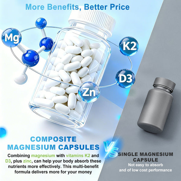 Magnesium Complex 900mg per Serving – High Absorption Magnesium Glycinate with Vitamin D3 K2 Zinc & B Vitamins – Sleep, Calm, Muscle & Nerve Support – 90 Capsules